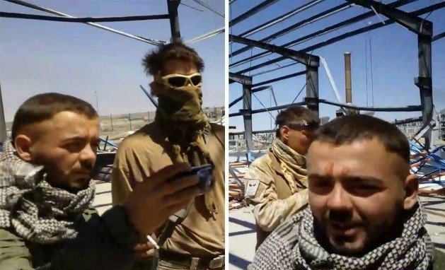 Still images from video showing the 2017 torture and murder of Muhammad Abdullah al-Ismail (also known as Hamdi Bouta) with a sledgehammer at the Al-Shaer Gas Plant in Homs.